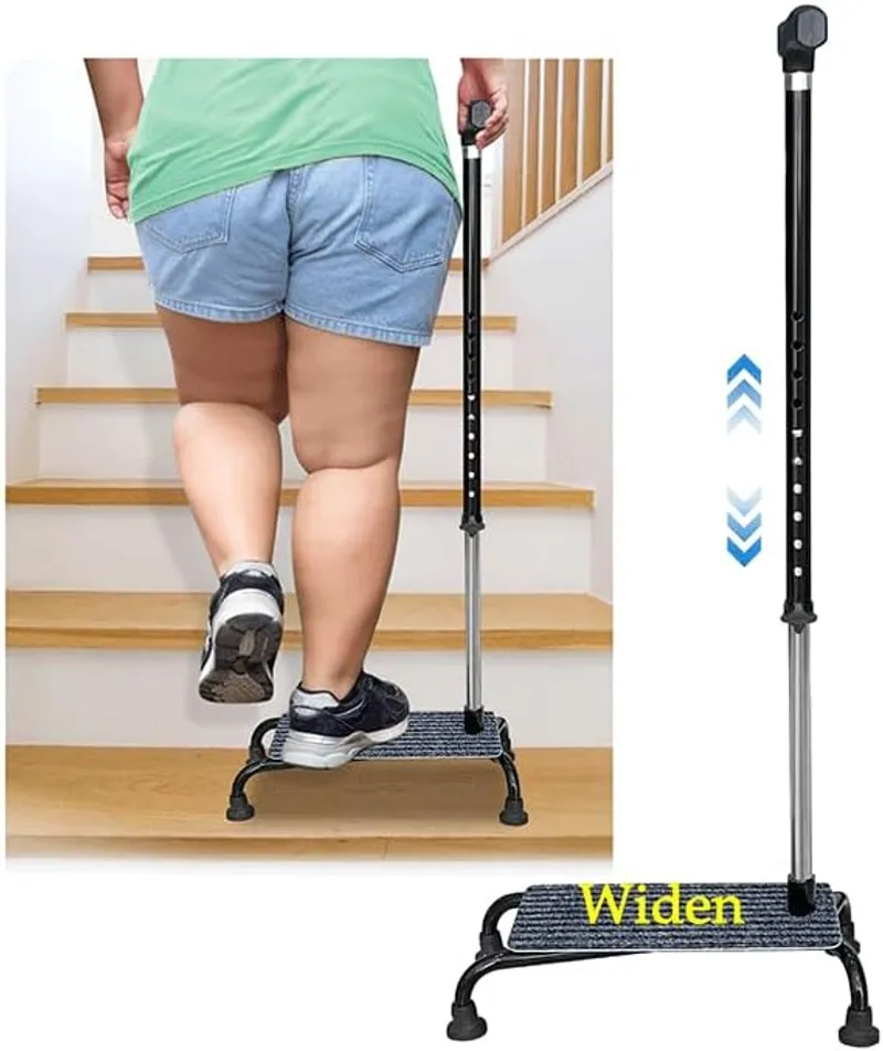 Stair Climbing Cane Lifts Assist Cane for Seniors Elderly Half Step Stairway Aid Walking Sticks Adjustable Mobility Helper Balance Devices 4 Prong Quad Widen Anti-Slip Base Seat Walker - Fostering Autonomy and Unmatched Stability - Main Image