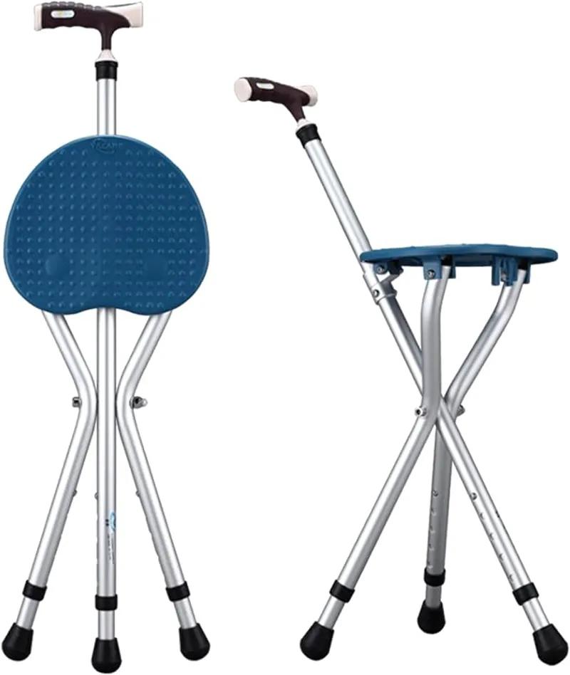 Hold 440 lbs Folding Canes with Seat Walking Stick Height Adjustment Cane Seat Capacity Frosted Handle with Magnetic Therapy Stone Crutches Stool - Portable Support and Safety - Main Image