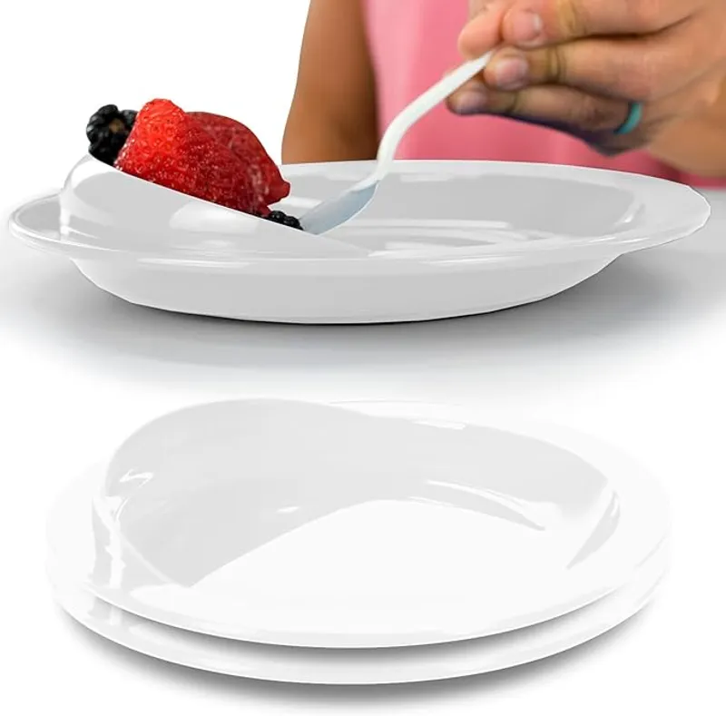 Vive Spill-Proof Scoop Plate, 9" (2 Pack) - Dish with Wall for Disabled, Handicapped, Elderly Adults with Special Needs from Parkinsons, Dementia, Stroke, Tremors with - Non Skid Padded Bottom - Main Image