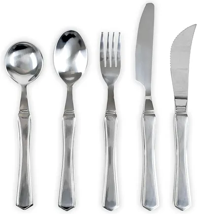 Vive Weighted Utensils (5 Piece) - Parkinson Spoon and Fork Set Plus Knife - Adaptive, Heavy 7 ounce Weight Stainless Steel Silverware for Hand Tremors, Adults, Elderly Patients - Main Image
