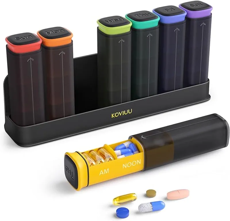 Weekly Pill Organizer 3X a Day, Detachable Pill Box 7 Day, Large 3 Times Daily Pill Case, Travel Pill Container Holder, Week Medication Dispenser Pillbox for Vitamin Supplement Medicine, Black - Easy Med Access - Main Image