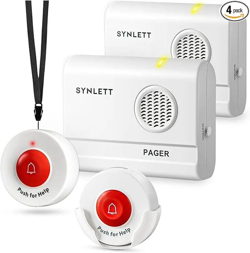 Caregiver Pager Call Button Wireless Call Bell Alert Buttons for Patients Elderly Seniors Home Portable Nurse Call System Bed Alarm Fall Prevention Emergency - Easy and Simple to Use - Main Image