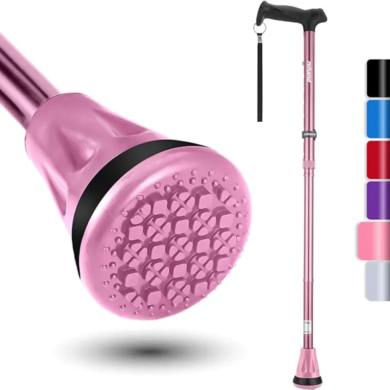 REHAND Walking Cane - Foldable, Adjustable, Collapsible Walking Canes for Men & Women, Heavy Duty All Terrain Tip, with Travel Bag | Walking Sticks for Seniors & Adults - Main Image