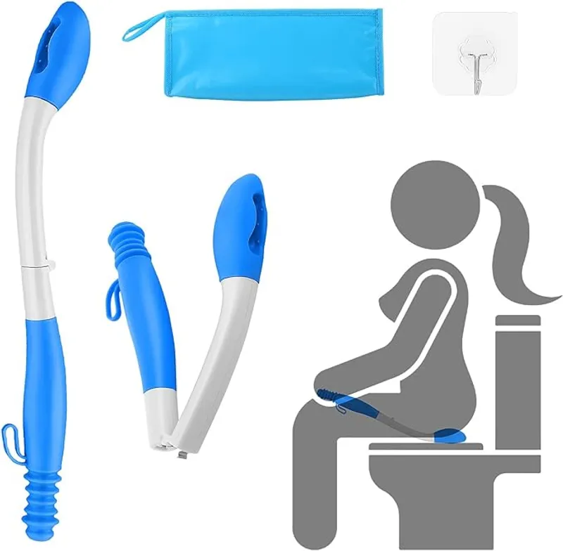 Jhua Foldable Butt Wiper Tool for Women Men Toilet Aids for Wiping 15.7" Long Comfort Bottom Buddy Wiping Aid, Self Wipe Assist Toilet Aids Wand for Disabled, Elderly, Overweight, Pregnant People - Key Benefit or Feature - Main Image