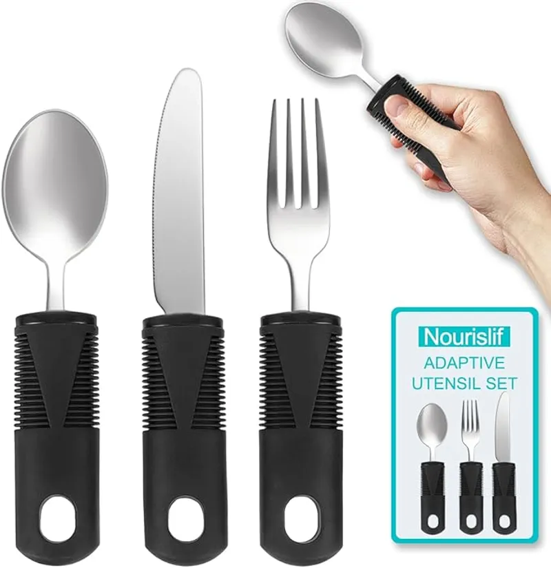 Adaptive Utensils 3pcs for Hand Tremors,Elderly, Arthritis,Parkinsons-Built Up Utensils for Adults–Easy Grip Aids Handle–2.7oz Each Weighted Silverware for Hand Tremors - Making Eating Easier - Main Image