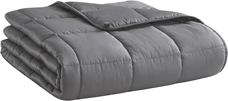 Weighted Blanket for Adults- Dark Grey, 48"x72", 15lbs, Twin Full Size Heavy Throw Blanket, Cooling, Breathable, Microfiber with Glass Beads, Big, Washable, All-Season - Sleep Better - Main Image
