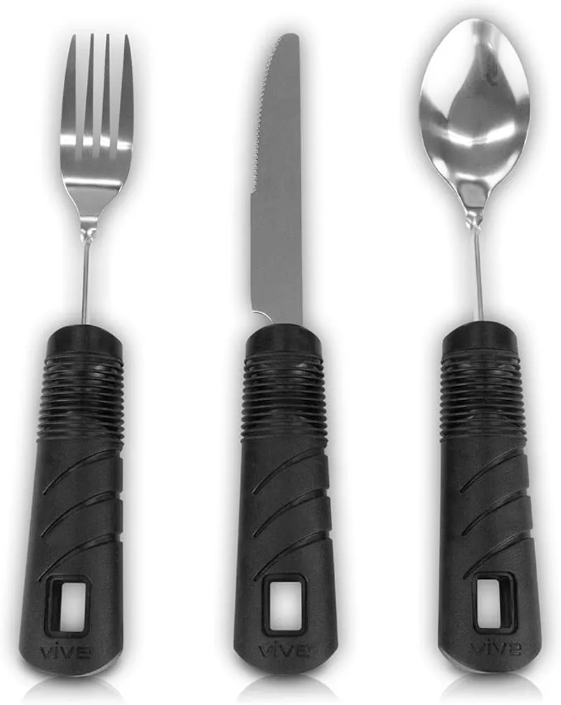 Vive Adaptive Utensil Set - Arthritis Aid Silverware for Parkinsons, Hand Tremors - Main Image