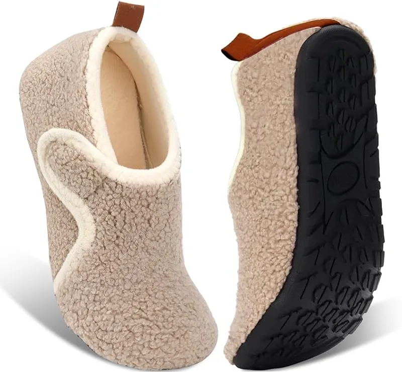 Ibeauti Womens Mens House Slippers Rubber Sole Indoor Slipper Socks Lightweight Fleece Lined Slip-on Barefoot Slippers - Perfectly Comfortable Shoes for Daily Wear - Main Image