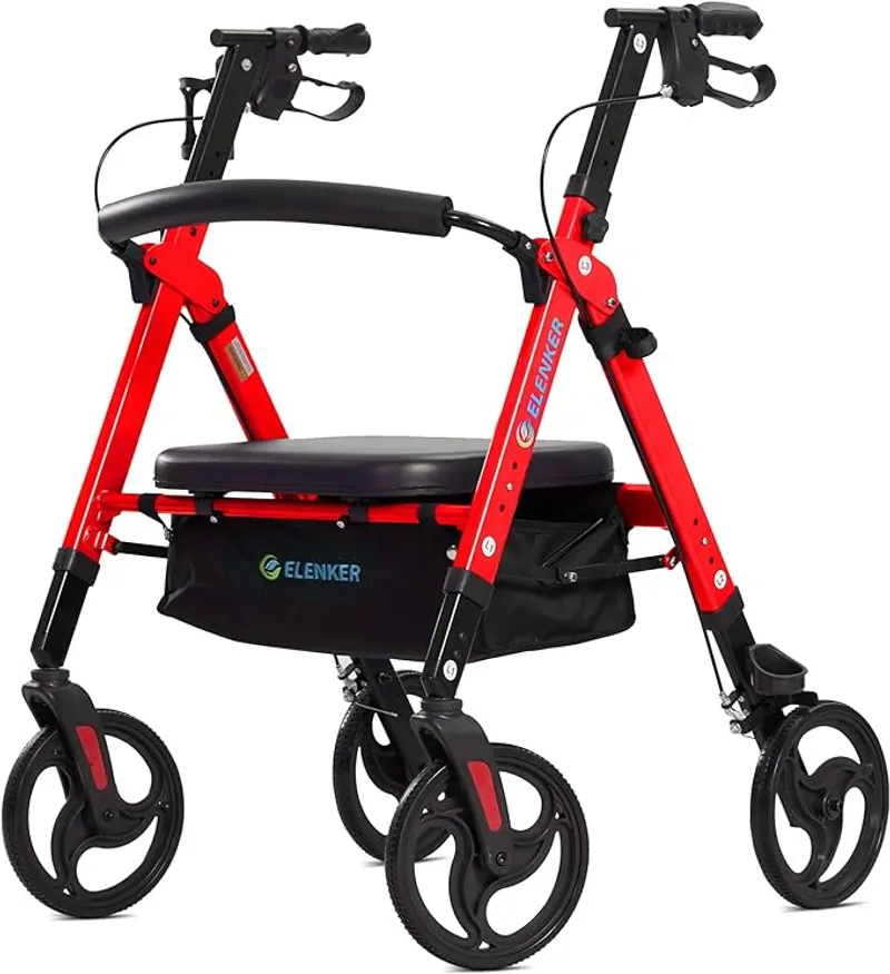 ELENKER Heavy Duty Rollator Walker with Extra Wide Padded Seat and Backrest - Essential for Safe Mobility - Main Image