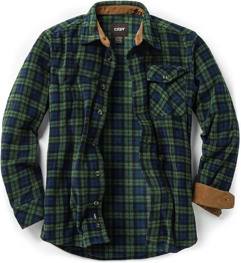 CQR Men's Long Sleeve Heavyweight Fleece Shirts, Plaid Button Up Shirt, Warm Outdoor Casual Shirt with Pockets - Main Image