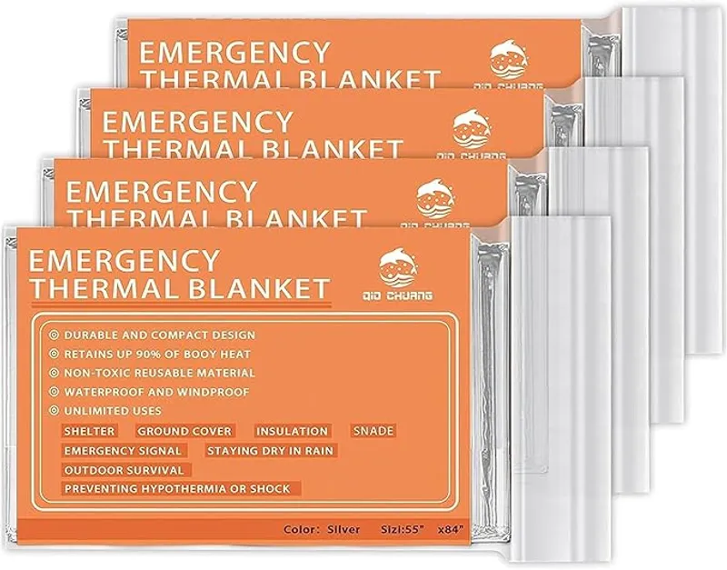Emergency Mylar Thermal Blankets - Space Blanket Survival kit Camping Blanket (4-Pack) - Perfect for Outdoors, Hiking, and Emergency Situations - Main Image