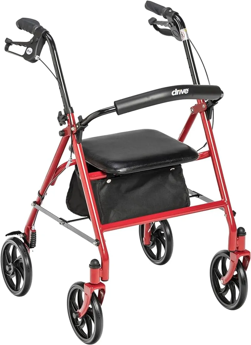 Drive Medical 10257RD-1 4 Wheel Rollator Walker With Seat, Steel Rolling Walker - Stable Walking Support - Main Image
