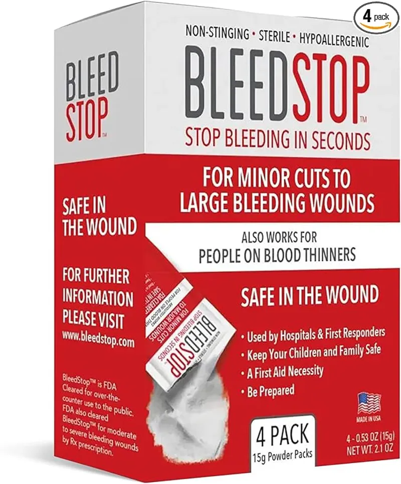 BleedStop First Aid Powder for Blood Clotting, Trauma Kit, Blood Thinner Patients, Camping Safety, and Survival Equipment for Moderate to Severe Bleeding Wounds or Nosebleeds - Main Image