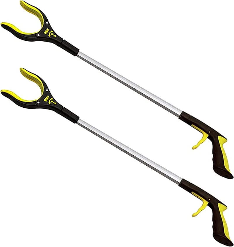 RMS 2-Pack 32 Inch Extra Long Grabber Reacher with Rotating Jaw - Mobility Aid Reaching Assist Tool (Yellow) - Main Image