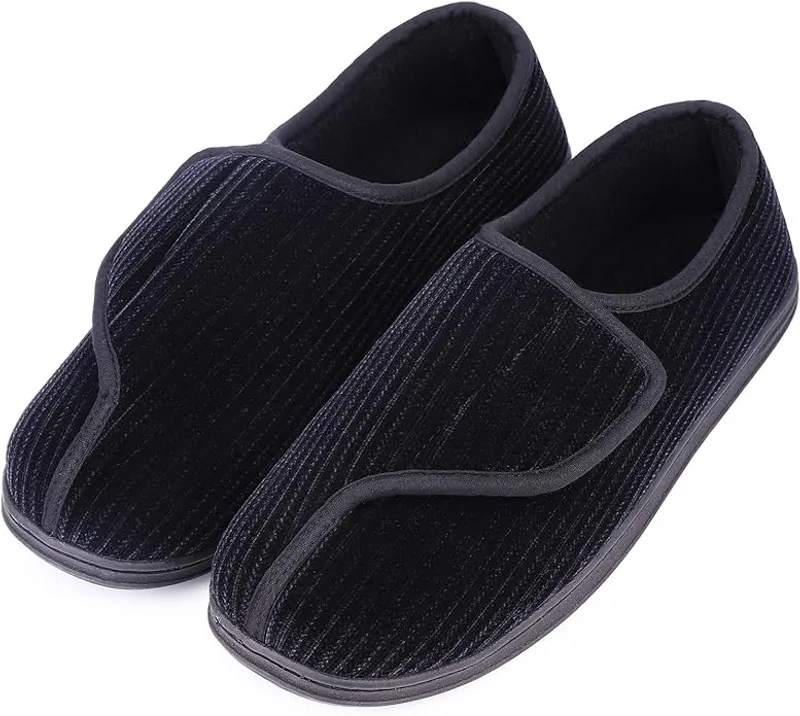 LongBay Men's Memory Foam Diabetic Slippers Comfy Warm Plush Fleece Arthritis Edema Swollen House Shoes - Comfortable and Supportive - Main Image