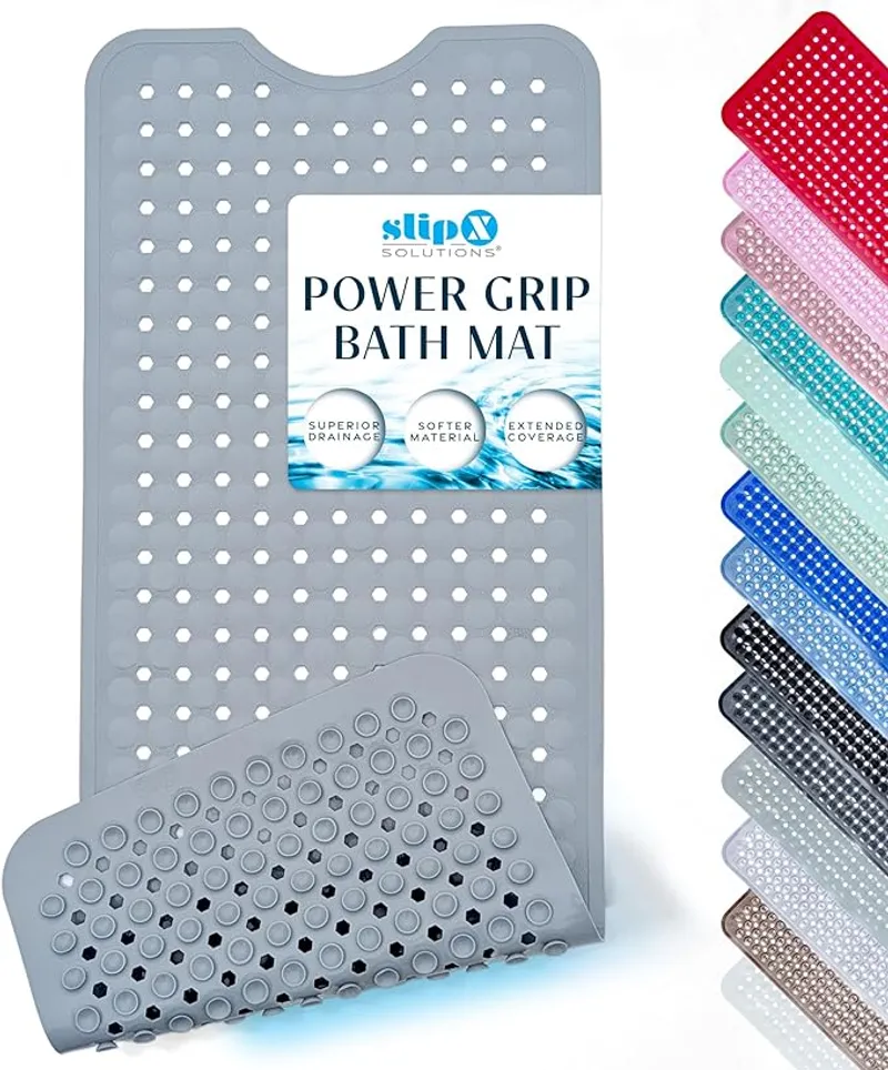 SlipX Solutions Power Grip Bathtub Safety Mat | Precision Grip Technology for Longer, Stronger, & Softer Wet Surface Protection | Solid Gray 39" - Main Image