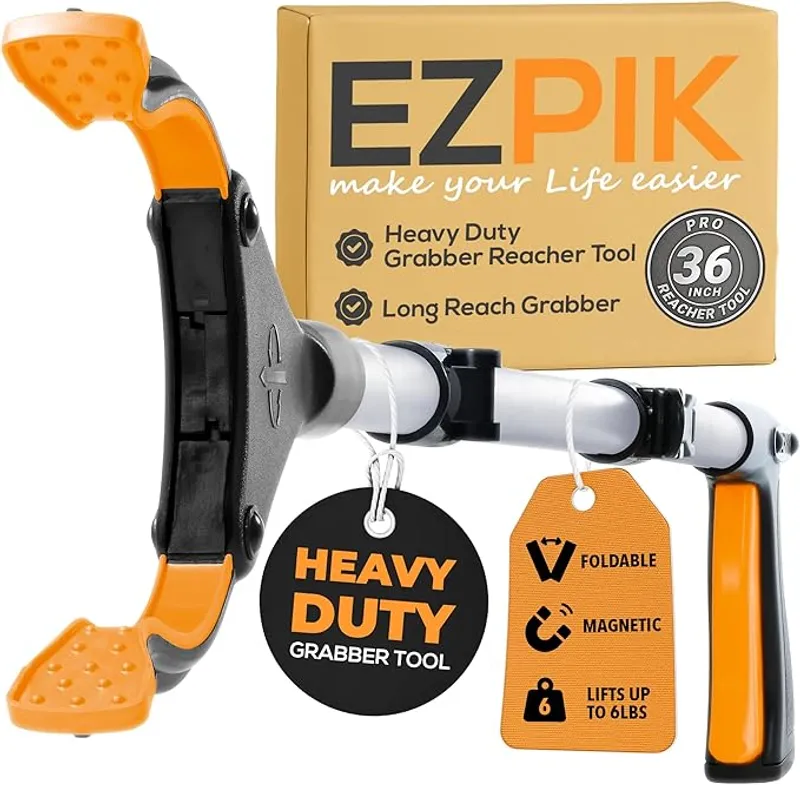 EZPIK Pro 36" Flexible Folding Grabber Tool for Elderly + Magnets, Reacher for Disabled & Seniors Heavy Duty Rotating Grippers for Reaching Underneath, Trash Grabbers & Pickers for Mobility - Main Image