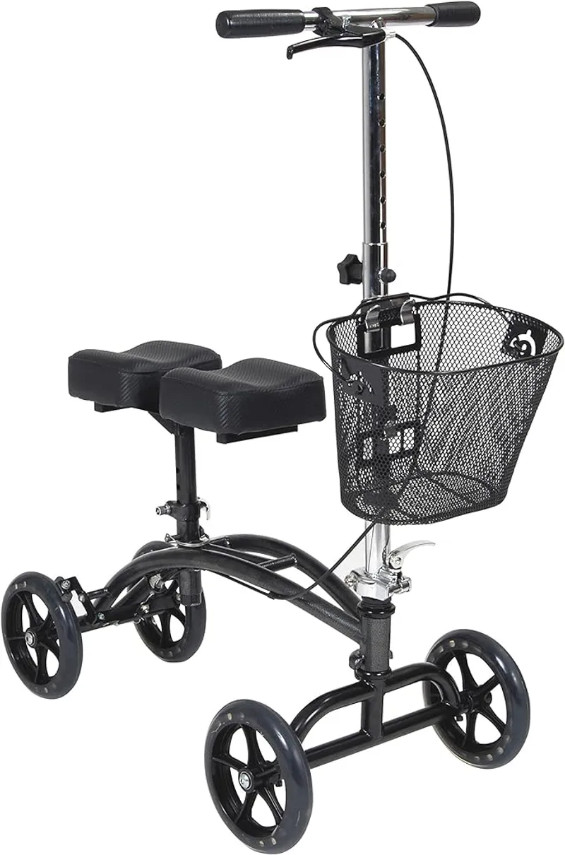 Drive Medical 796 Adjustable Height Steerable Knee Walker Knee Scooter Leg Walker Crutch Alternative, Dual Pad with Basket and Hand Brake 350 Pound Weight Cap - Versatile Mobility Solution - Main Image