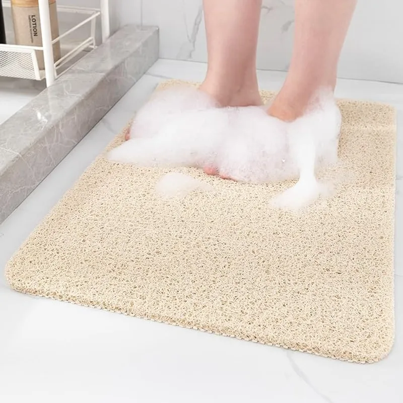 Non-Slip Shower Mat Bathtub Mat for Bath Tub,Anti Slip Bath Tub Mat,Floor Mat,Soft PVC Loofah Bathroom Mats,Foot Scrubber Mat,Quick Drying Easy Cleaning Mats for Wet Areas (40 * 16 Beige) - Anti-Slip & Comfortable - Main Image