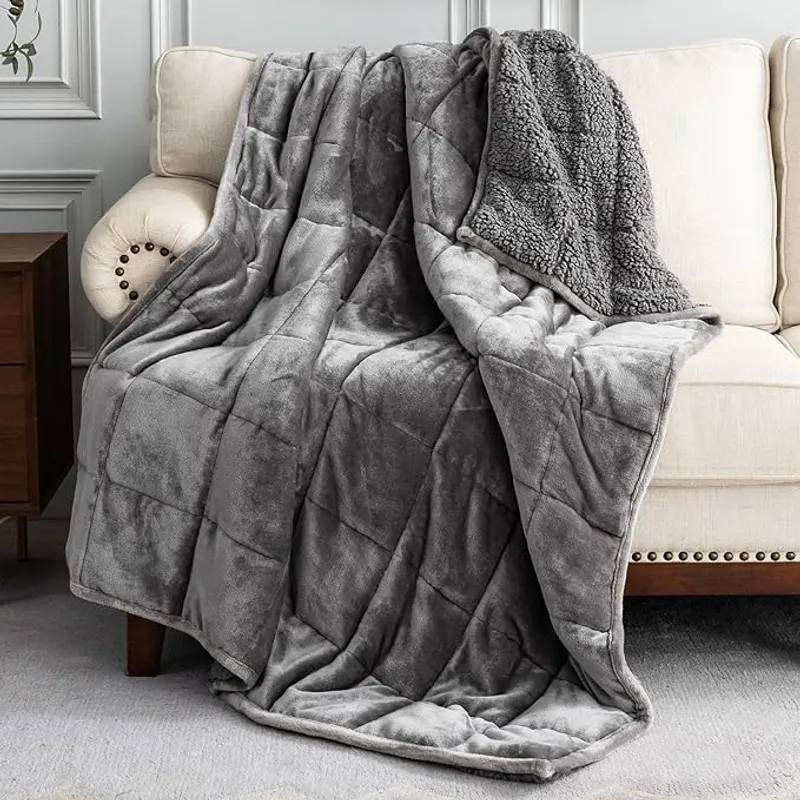 Uttermara Weighted Blanket Twin 15 Pounds, Adult Weighted Blankets with Soft Plush Flannel Fleece & Cozy Warm Sherpa for Couch Bed - Main Image
