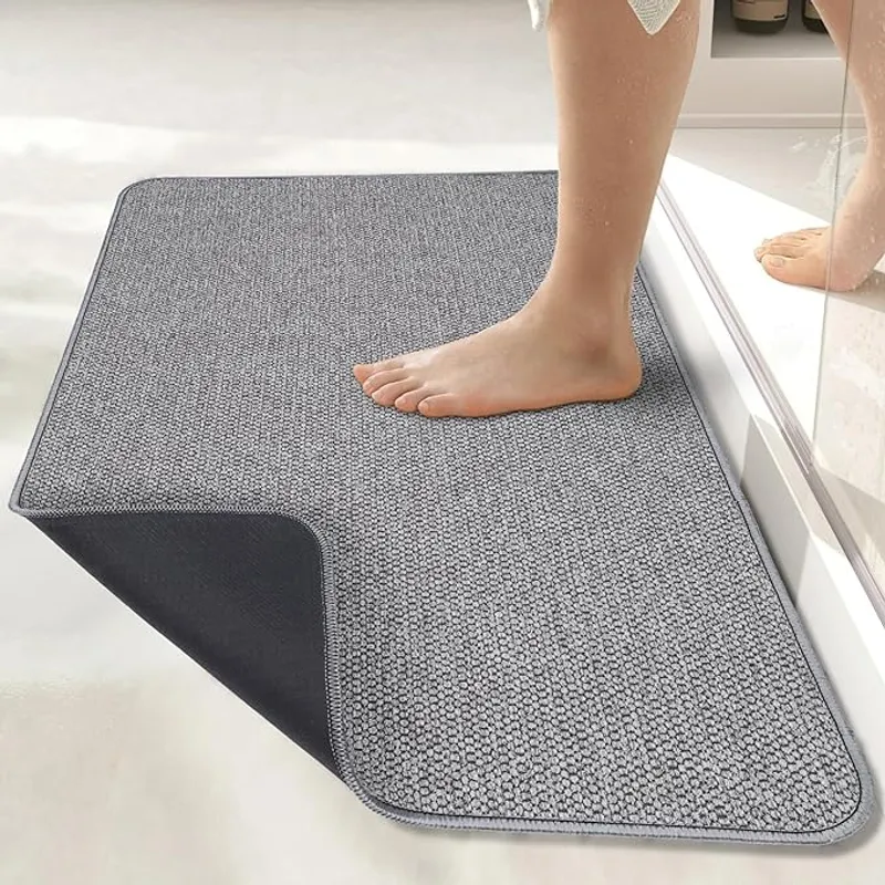 Bath Mat,Ultra Thin Bathroom Rugs,Rubber Bath Mats for Bathroom,No Slip Bath Rugs,Quick Dry,Machine Washable,Low Pile,Absorbent,Shower Outside,Sink,Home Decor Accessories.Grey,1'5"x2'3"(17x27Inch) - Main Image
