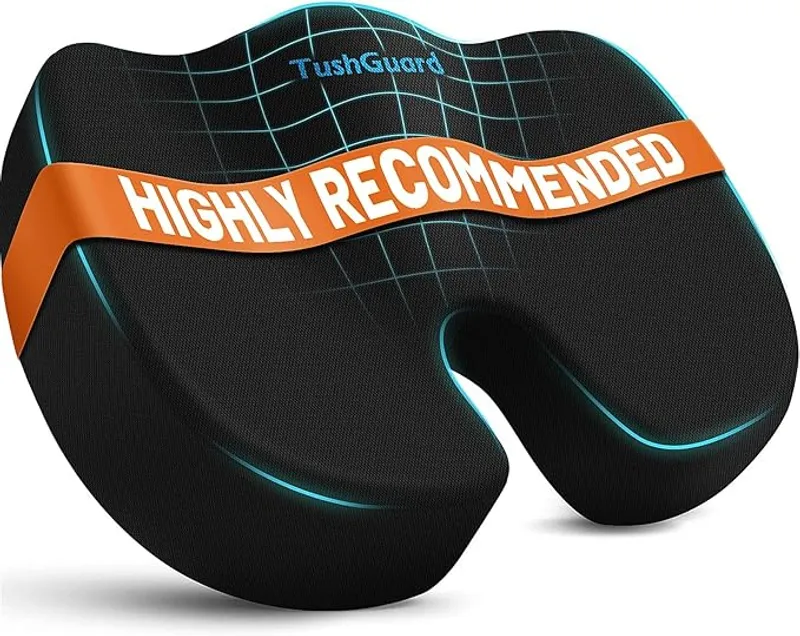 TushGuard Seat Cushion for Office Chair Memory Foam Non-Slip Cushion Back, Relief Chair Pad, Butt Pillow for Office Chair, Car, Computer Desk, Black - Pain Relief - Main Image