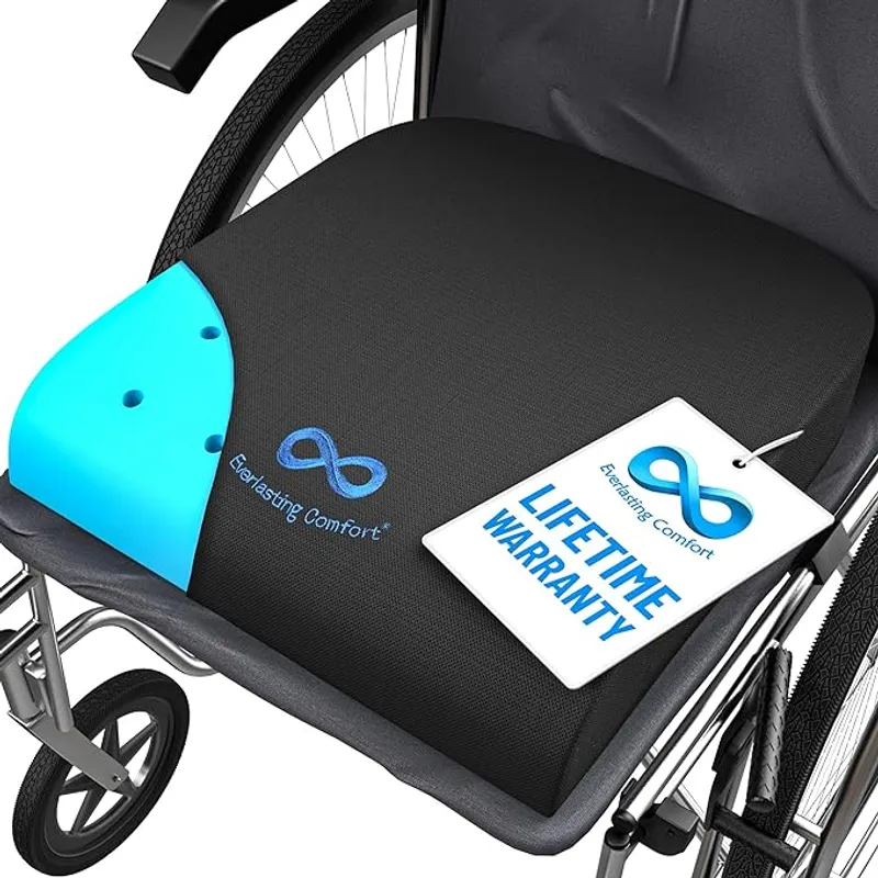 Everlasting Comfort Ventilated Wheelchair Cushions for Pressure Relief - Gel Memory Foam Wheel Chair Seat Cushion Pad for Seniors and Adults & Pain Relief - Soft Non-Slip Cover - Office Accessories - Main Image